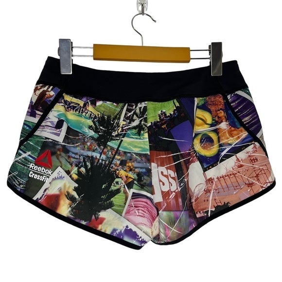 Reebok CrossFit Athletic Shorts Lined Running Photo Collage Avocado Palm Sports - Picture 2 of 7